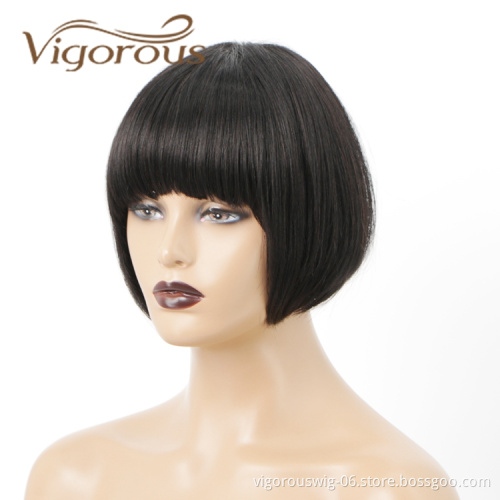 Silky Straight Bob With Neat Bangs Top Quality Amazon Products For Black Woman Cheap 100% Brazilian Human Hair Wigs